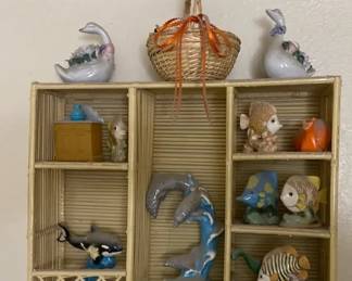 Wicker Wall Shelf With Figurines