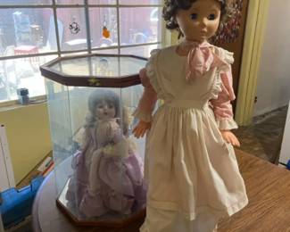 Doll In Glass And Wood Display Case