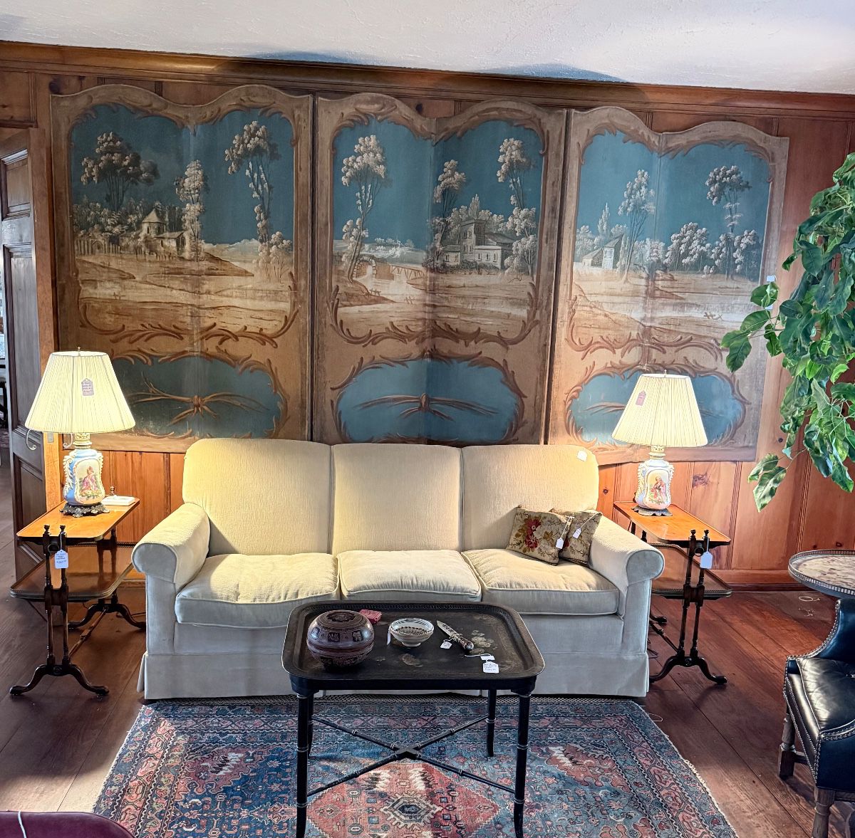 Antique 6 Panel Hand Painted French Screen from "Chateau de Fourchette"