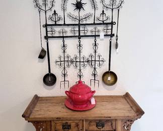 Wrought Iron Espetera, Chinese Cabinet, and Quimper Tureen with Underplate