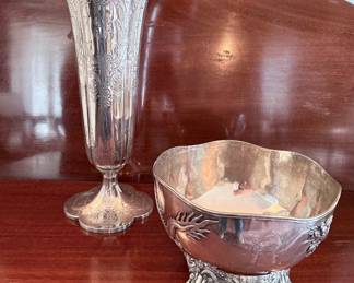 Sterling Trumpet Vase and a Chinese Silver Bowl Retail by Juen Wo