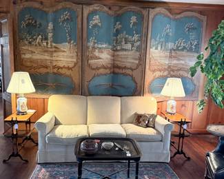 Antique 6 Panel Hand Painted French Screen from "Chateau de Fourchette"