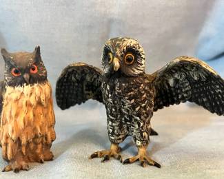 Vintage Miniature Painted Bronze Owls