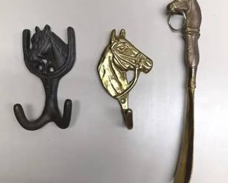 Brass Horse Head Shoehorn And Hooks