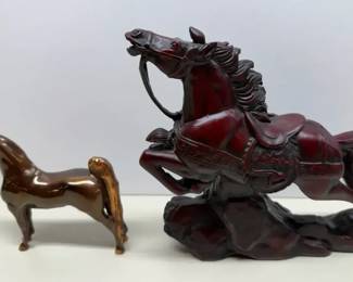 Resin Sculpture Horse and Vintage Bronze Horse