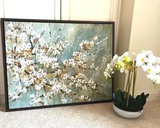 Floral Canvas Print With Faux Orchid Arrangement