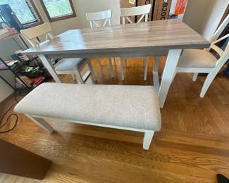 Farmhouse table with bench and chairs