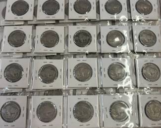 Coins include Seated dimes and half dimes Indian head cents Barber half dollars, quarters, and dimes including a 1892 1st year of issue Seated Liberty coins including a 1840 Seated Liberty dollar coin A large variety of Buffalo nickels nickels including a possible Legend coin 1937 3-leg buffalo Shield nickels including 1866 1st year of issue 1946 Booker T half dollar 1st Edition