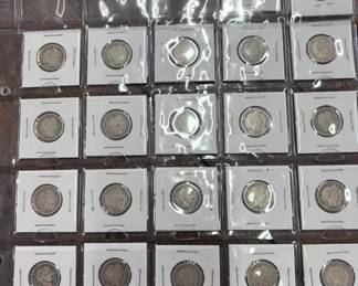 Coins include Seated dimes and half dimes Indian head cents Barber half dollars, quarters, and dimes including a 1892 1st year of issue Seated Liberty coins including a 1840 Seated Liberty dollar coin A large variety of Buffalo nickels nickels including a possible Legend coin 1937 3-leg buffalo Shield nickels including 1866 1st year of issue 1946 Booker T half dollar 1st Edition