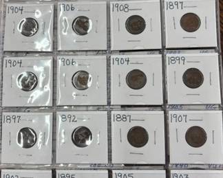 Coins include Seated dimes and half dimes Indian head cents Barber half dollars, quarters, and dimes including a 1892 1st year of issue Seated Liberty coins including a 1840 Seated Liberty dollar coin A large variety of Buffalo nickels nickels including a possible Legend coin 1937 3-leg buffalo Shield nickels including 1866 1st year of issue 1946 Booker T half dollar 1st Edition