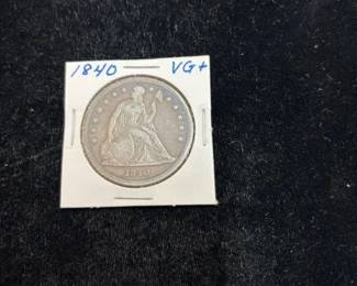 Coins include Seated dimes and half dimes Indian head cents Barber half dollars, quarters, and dimes including a 1892 1st year of issue Seated Liberty coins including a 1840 Seated Liberty dollar coin A large variety of Buffalo nickels nickels including a possible Legend coin 1937 3-leg buffalo Shield nickels including 1866 1st year of issue 1946 Booker T half dollar 1st Edition