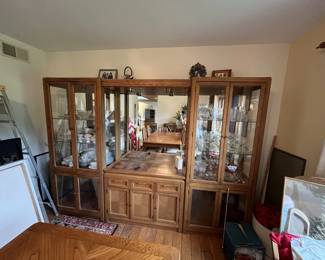 Vintage Broyhill 3 Piece Modular Wall Unit China Cabinet, Dining Room table and Chairs