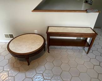 MidCentury Modern matching marble top coffee  console tables