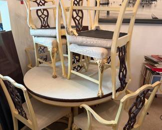 Dark mahogany Dining table with three leaves and eight chairs