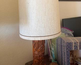 Vintage hand carved wood lamps