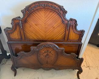 Two antique single bed frames, matching two dresser and chest
