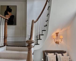 double sconce, caned settee