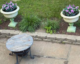 Cast iron planters; portable fire pit