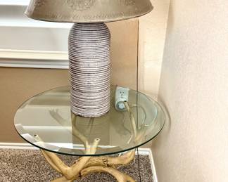 $150  Antler end table with glass top 