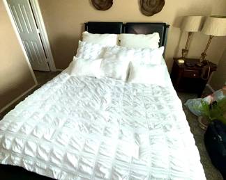 $400 leather queen headboard , bed frame + mattresses - Temper-pedic mattress like new 