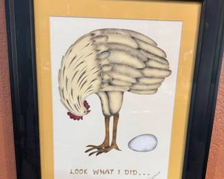 Chicken laying an egg art 