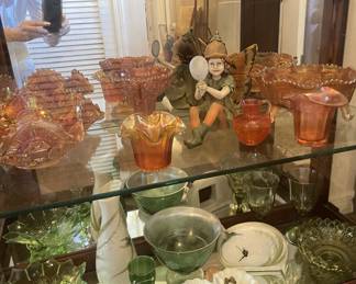 Carnival glass & green glass 
