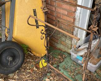 Wheel barrow, wrought iron rack