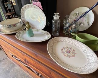 Vintage platters, ice bucket