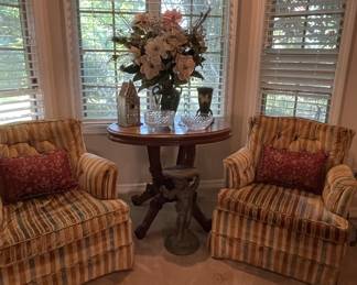 Pr occasional chairs, antique table