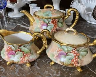 Handpainted teapot w/sugar & creamer
