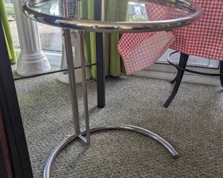 MCM-style glass and chrome side table