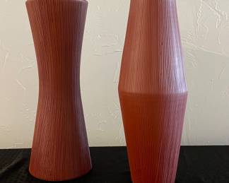 Burnt Orange Ribbed Vase.  1 Concave, 1 Convex