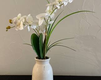 White Vase with Faux Orchid