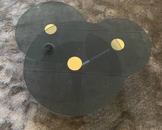 $1,250. Cosmo Coffee Table with Black Ash Base and Fume Glass Tops. 47.5” x36.5” x 14.5”