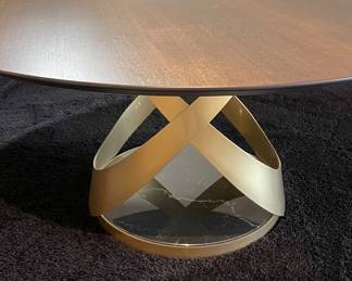 $4,750 Capri Dining Table, Gold and Marble Base with Dark Oak Wood Top.  63” 