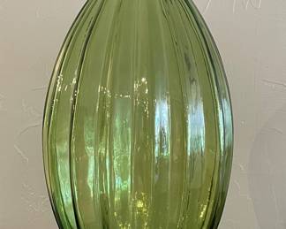 Large Recycled Glass Green Ribbed Vase