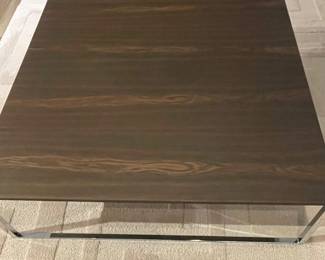 $550. Central Coffee Table, Chrome Base with Canaletto Walnut Finish Top. 39.5” x 39.5” x 12”
