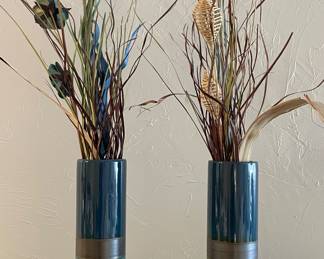 Blue Striped Vases with Dried Flowers - 2 Available 