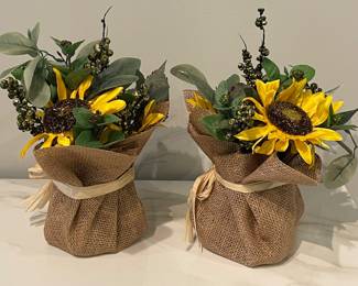 Hessian Covered Container with Sunflowers
