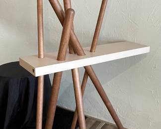 $195. Wood Hanger in Canaletto with Agata Pink Shelf39”x 10” x 37.5” (to shelf) Overall Height 67.5”. Damaged