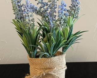 Hessian Container with Faux Purple Flowers