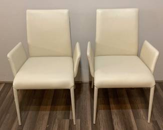$995 Pair Kosmos Elite Dining Chair in Beige Leather with Arms - 2 Available - Sold as Pair . 23.7” x 20” x35.5”