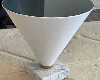 $675. Flute Side Table in White with Marble Base. 19.7” x 19.7” x 18.9”