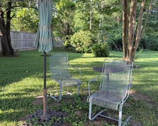 chairs, umbrella and stand