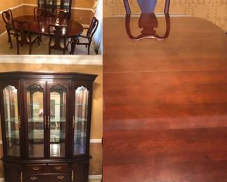 Thomasville Collector's Cherry China Cabinet-Queen Anne Dining Table with Leaf & 6 Chairs