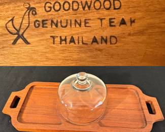 MCM TEAKWOOD CHEESE TRAY WITH GLASS DOME TEAK