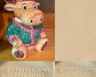 vintage 1995 Linens 'n Things ceramic moose cookie jar is named "Max"