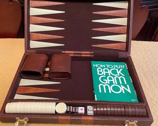 Backgammon Game Set Faux Leather Case Vintage