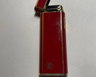 VINTAGE TIFFANY & CO WITH RED ENAMEL AND GOLD TRIM CIGARETTE LIGHTER MADE IN JAPAN