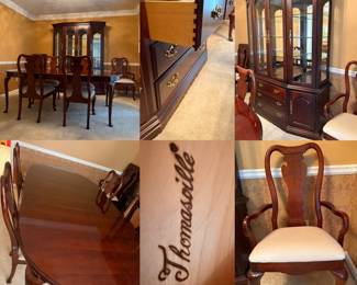 Thomasville Collector's Cherry China Cabinet-Queen Anne Dining Table with Leaf & 6 Chairs